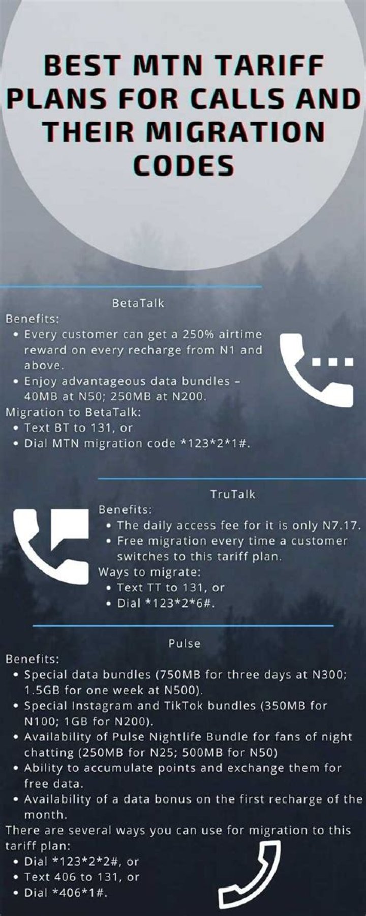 Best MTN tariff plans for calls and their migration codes