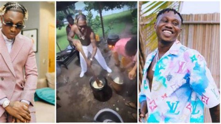 “He Almost Fainted”: Zlatan Ibile Goes Shirtless As He Pounds Yam With Energy, Village Women Outshine Rapper
