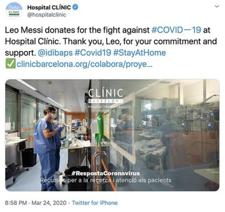 Lionel Messi donates €1m to Barcelona hospital fighting deadly coronavirus